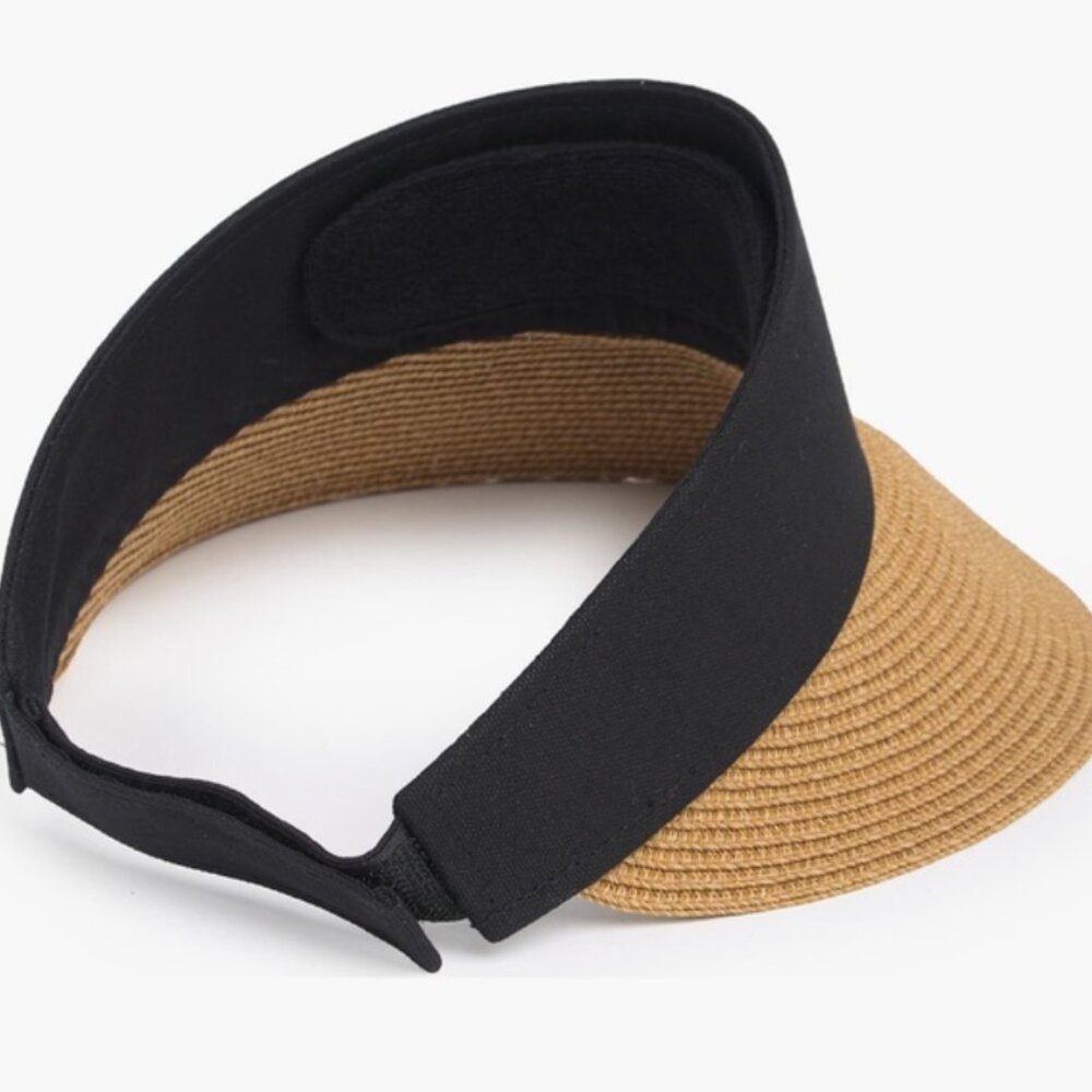 Black and straw women's sun visor - Picture 3 of 8
